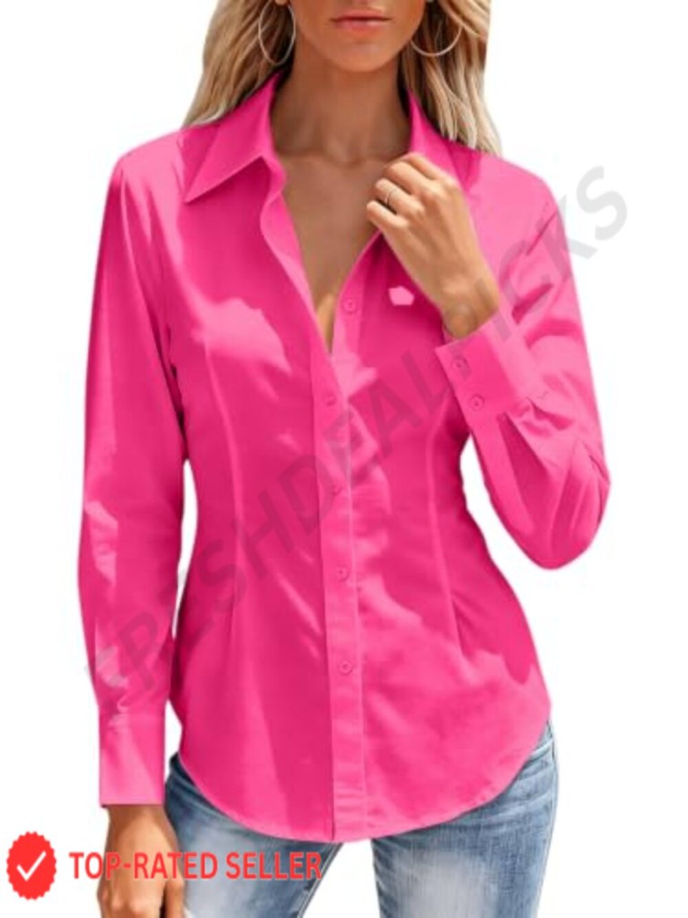 Women's Button Down Shirt Long Sleeve Wrinkle Free Collared Blouse Work Office